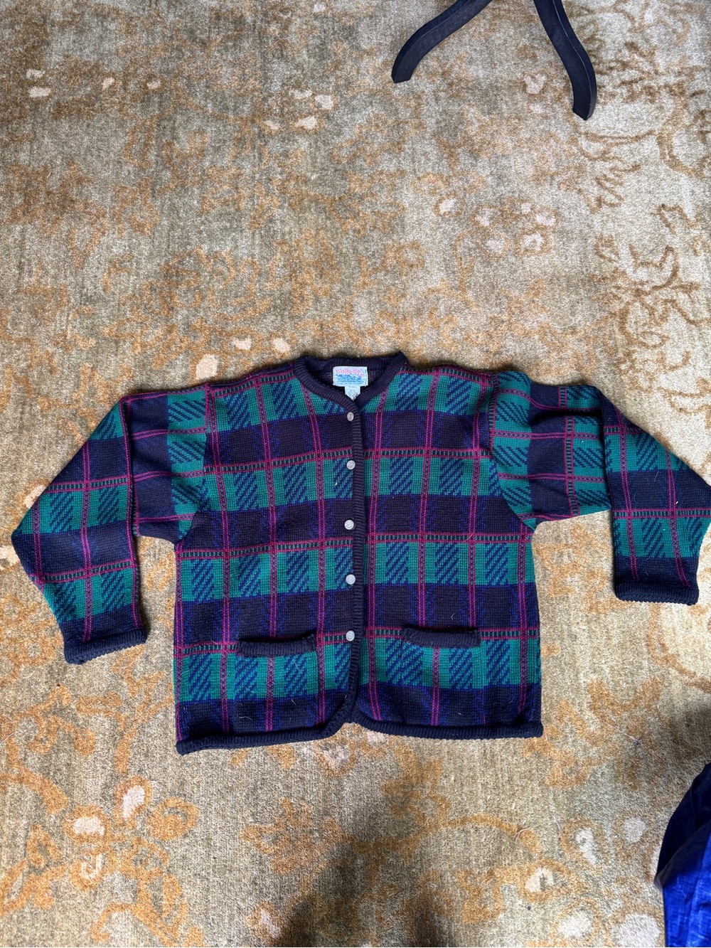 Vintage Tally Ho Green & Navy Plaid Button-Front Cardigan